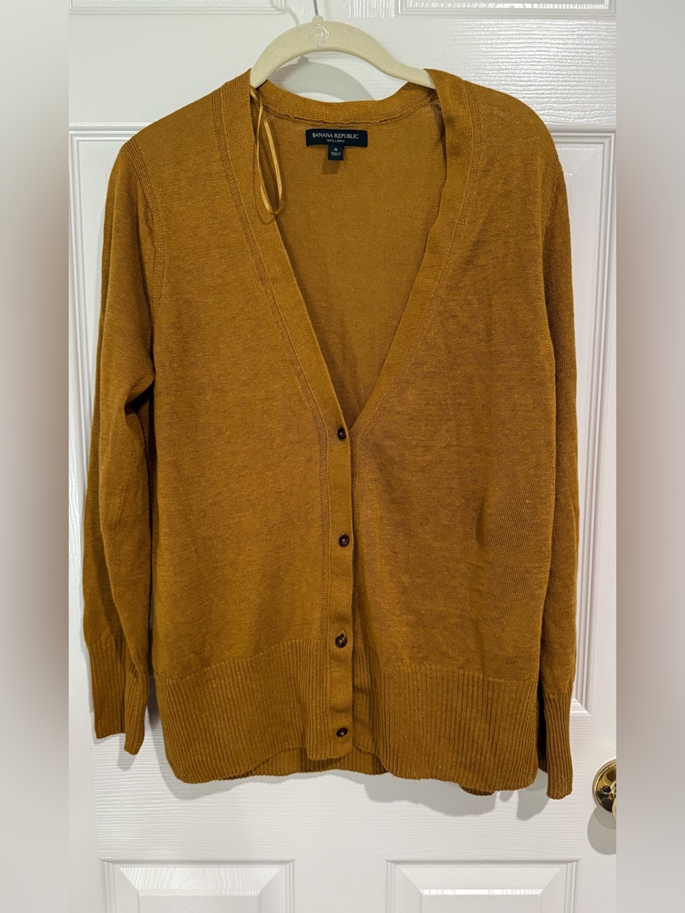 Banana Republic Women's Linen Mustard V-Neck Button Cardigan